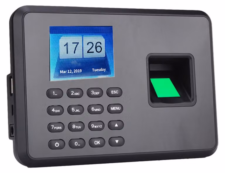 Dispositivo intelligente per la rilevazione delle presenze con impronte digitali e password, registratore di timbratura per dipendenti, schermo LCD da 2,4 pollici, alimentazione 5 V CC, orologio, colore nero, spina UE
