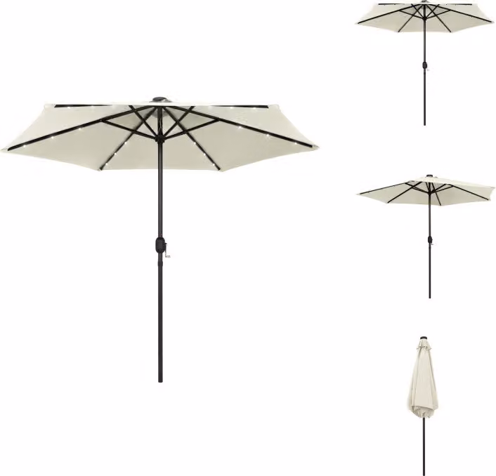 vidaXL Ombrellone con luci LED e asta in alluminio 270 cm bianco sabbia - Ombrelloni e tende da sole