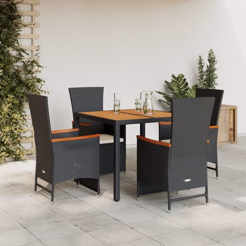 Set da Pranzo da Giardino vidaXL in Legno di Acacia e Polyrattan con 5 Pezzi Nero – 1