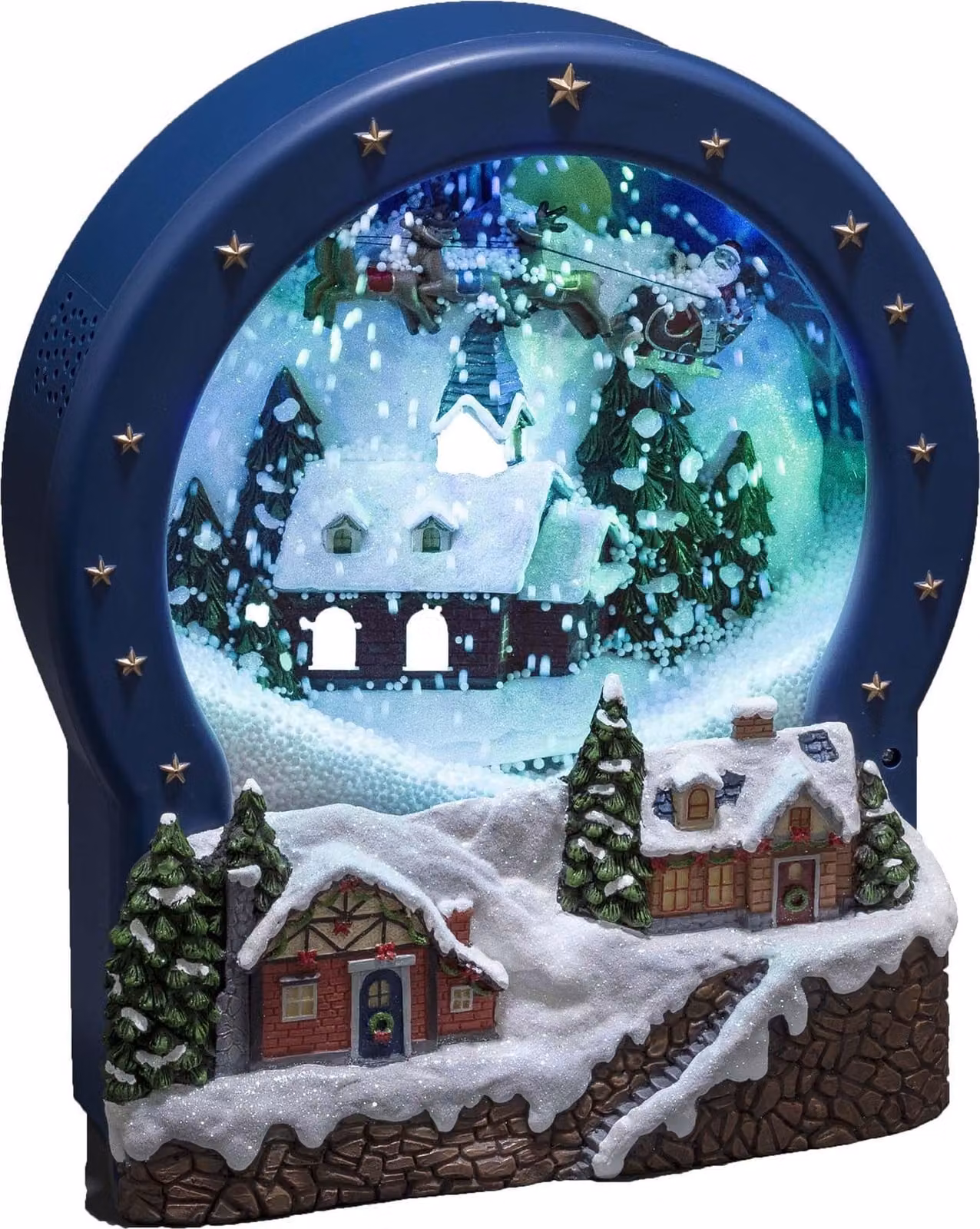 Decorazione natalizia a LED per esterni, con melodie natalizie, 9 LED bianco caldo, dimensioni 22,5x9x26 cm