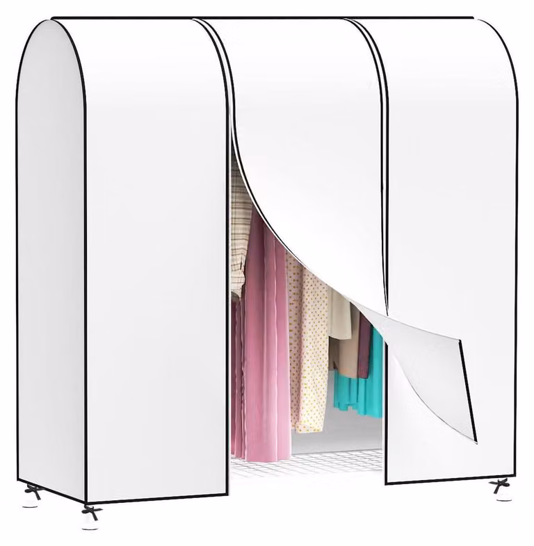 Copertura traspirante per appendiabiti, dimensioni 152 x 152 x 50 cm, colore bianco, con 2 cerniere, realizzata in tessuto non tessuto