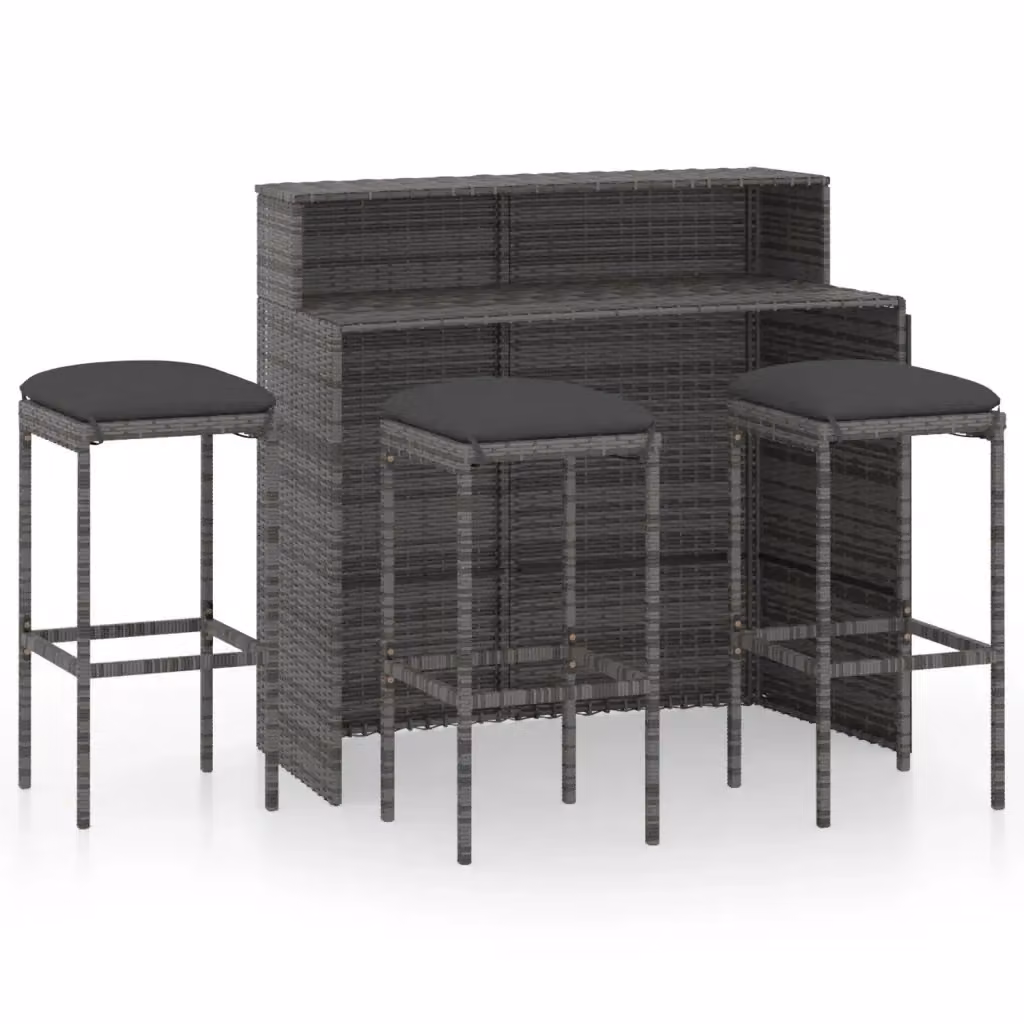 Set Bar da Giardino vidaXL in Polyrattan con Cuscini Grigio Antracite, 4 Pezzi – 2