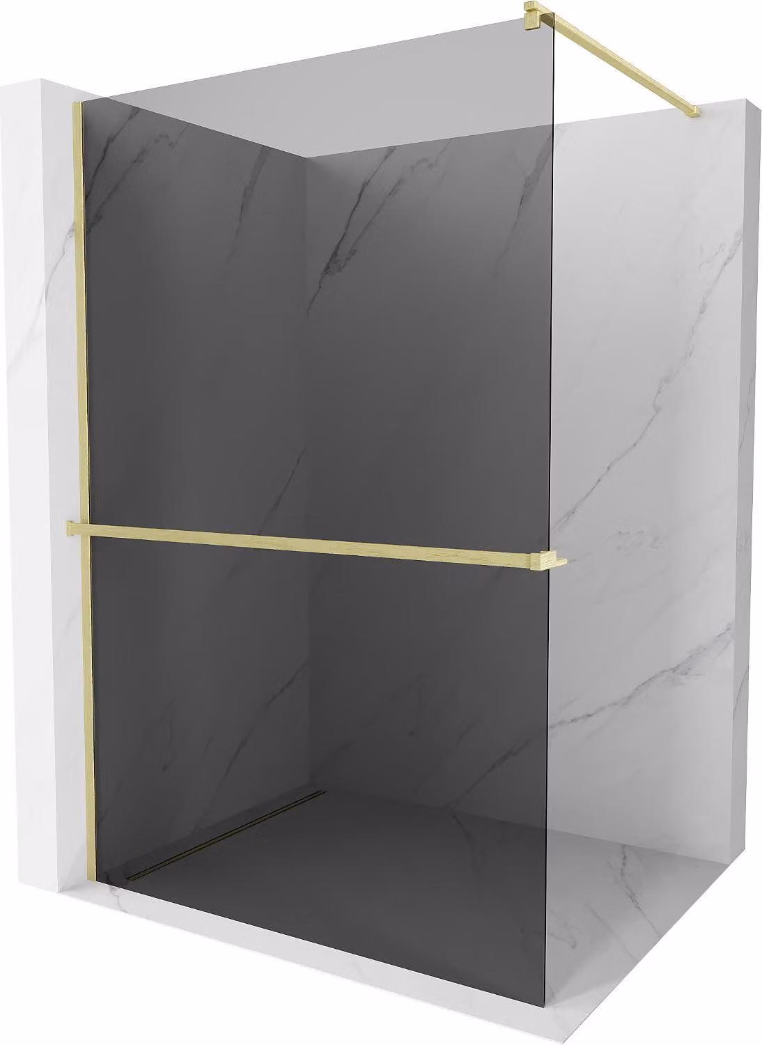 Mexen Kioto+ pannello doccia con ripiano Walk-in 140 x 200 cm, grafite, oro spazzolato - 800-140-121-55-40