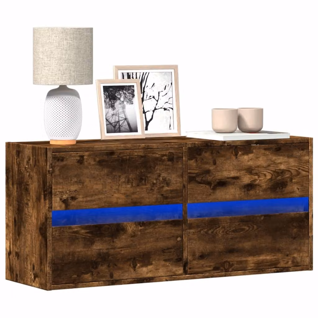 Mobile TV a parete con luci LED vidaXL in rovere fumo, L: 100 cm, P: 31 cm, H: 45 cm