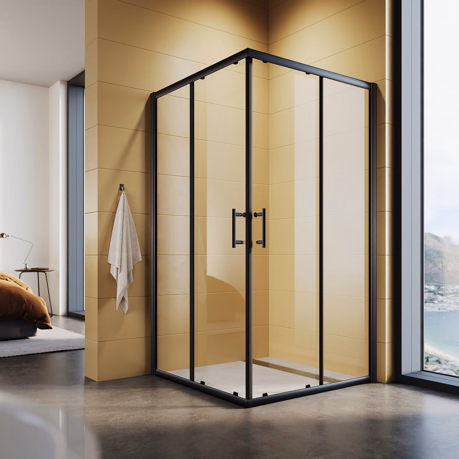 SONNI nero doccia angolare doppia porta scorrevole 90x80x195cm ingresso angolare ESG porta doccia in vetro cabina doccia box doccia