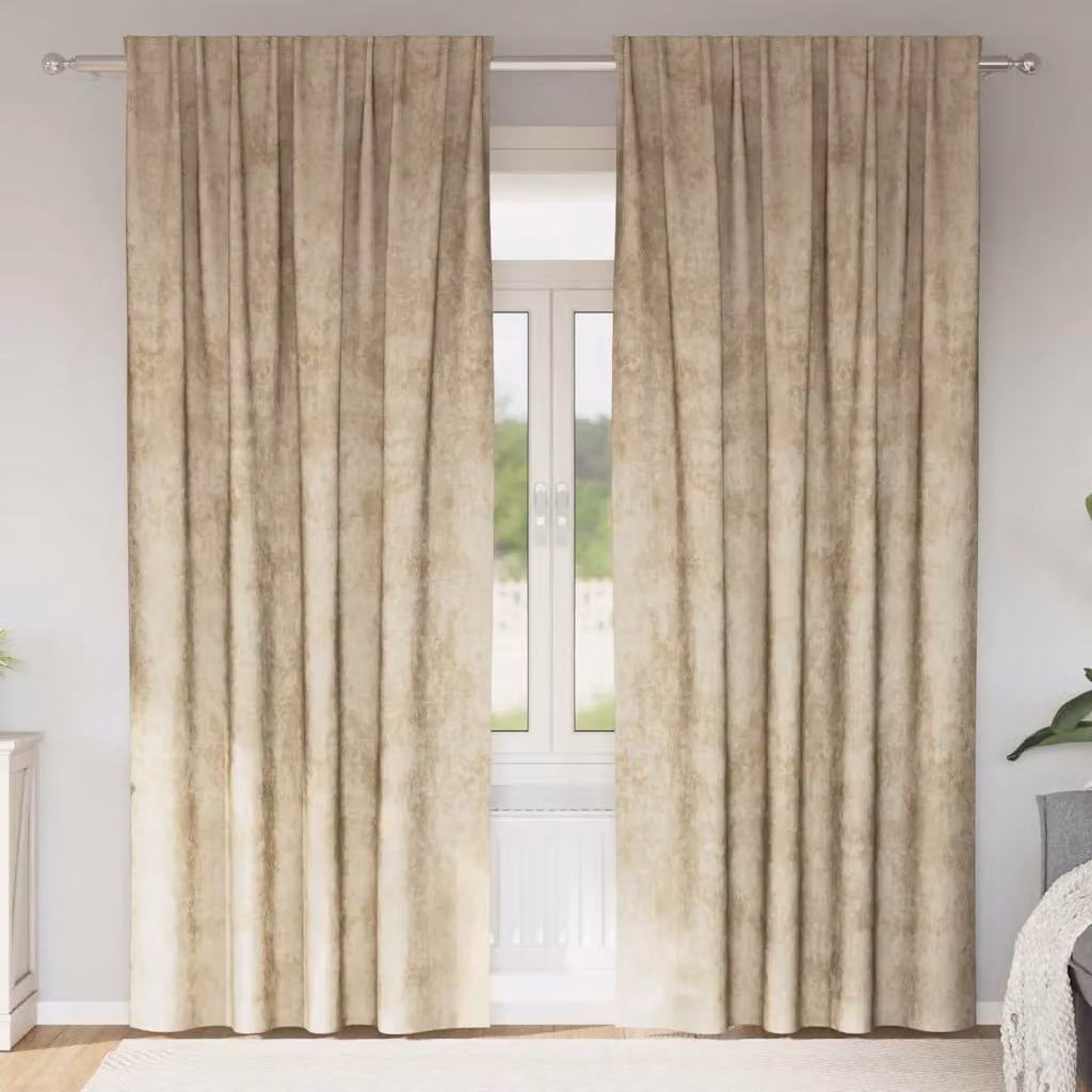 Set di 2 tende in velluto vidaXL beige, oscuranti e termoisolanti, con occhielli, H: 245 cm x L: 140 cm