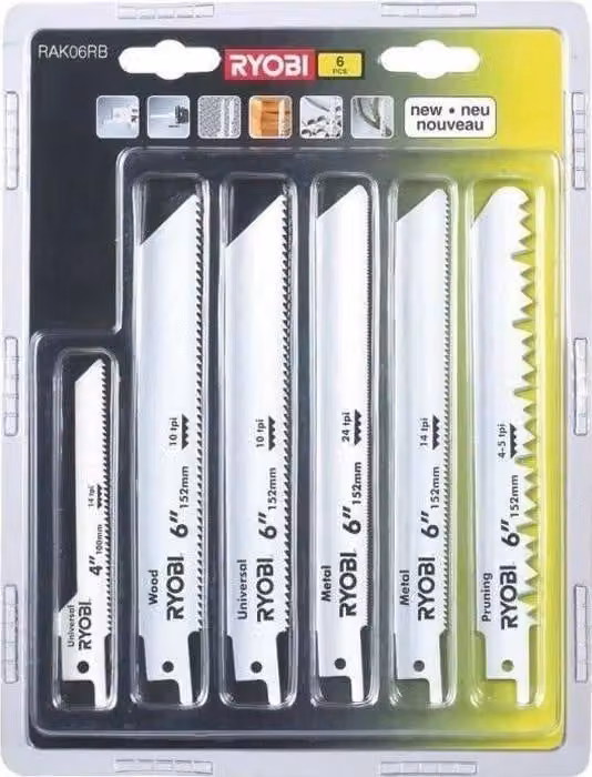 Lame per seghe a gattuccio RYOBI, 6 lame miste per legno e metallo, 100/152 mm, attacco universale