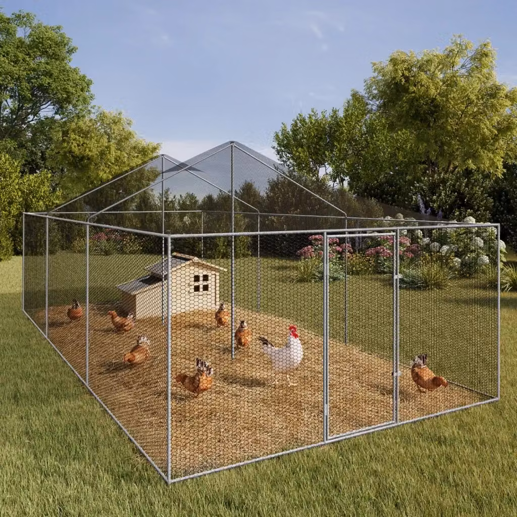 IDMarket Voliera per animali da cortile con recinto in rete metallica e acciaio zincato 18 m² L: 6 m, P: 3 m – 2