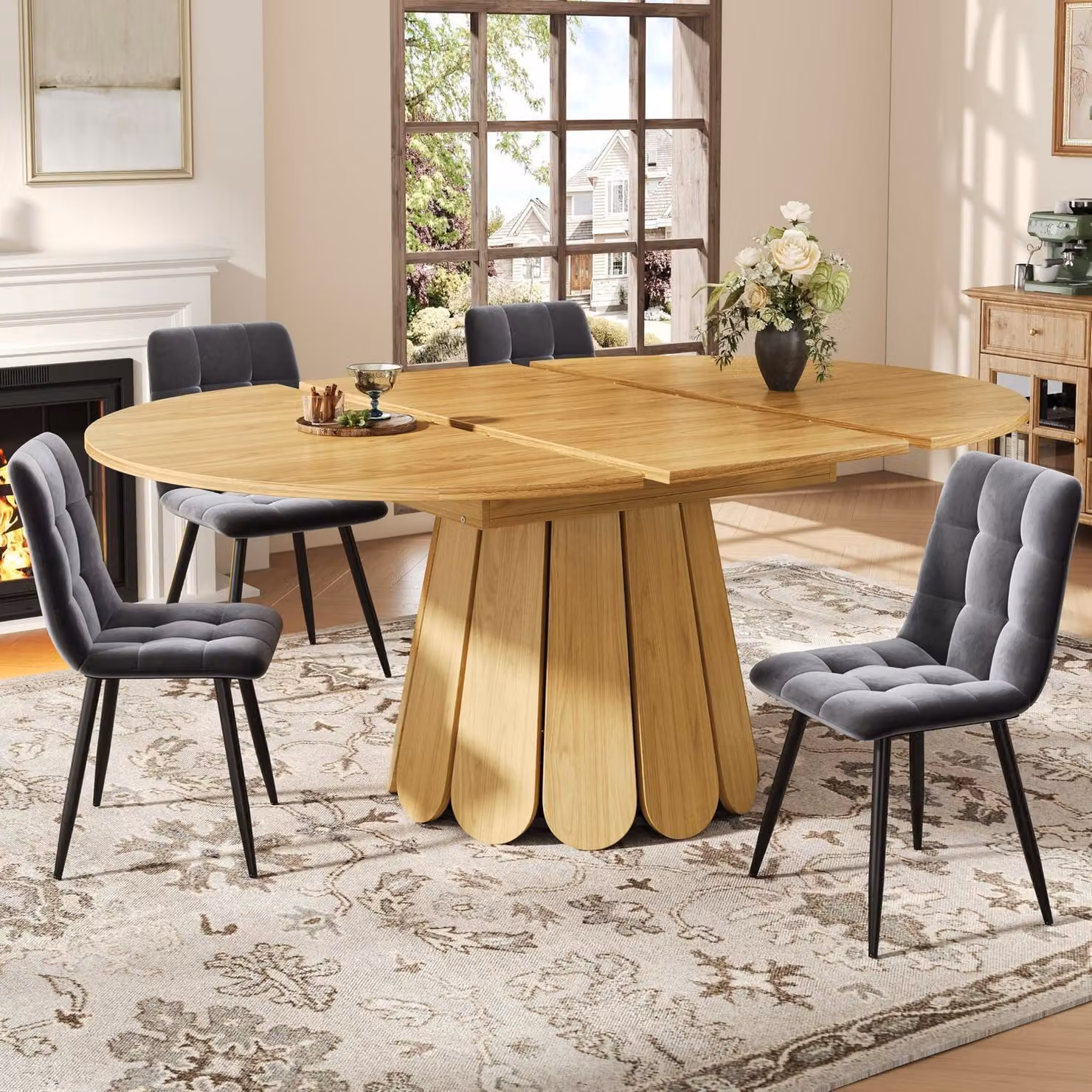 Tavolo allungabile, effetto legno, forma rotonda, allungabile fino a 158 cm, altezza 76 cm, adatto fino a 6 persone, ideale per cucina o soggiorno