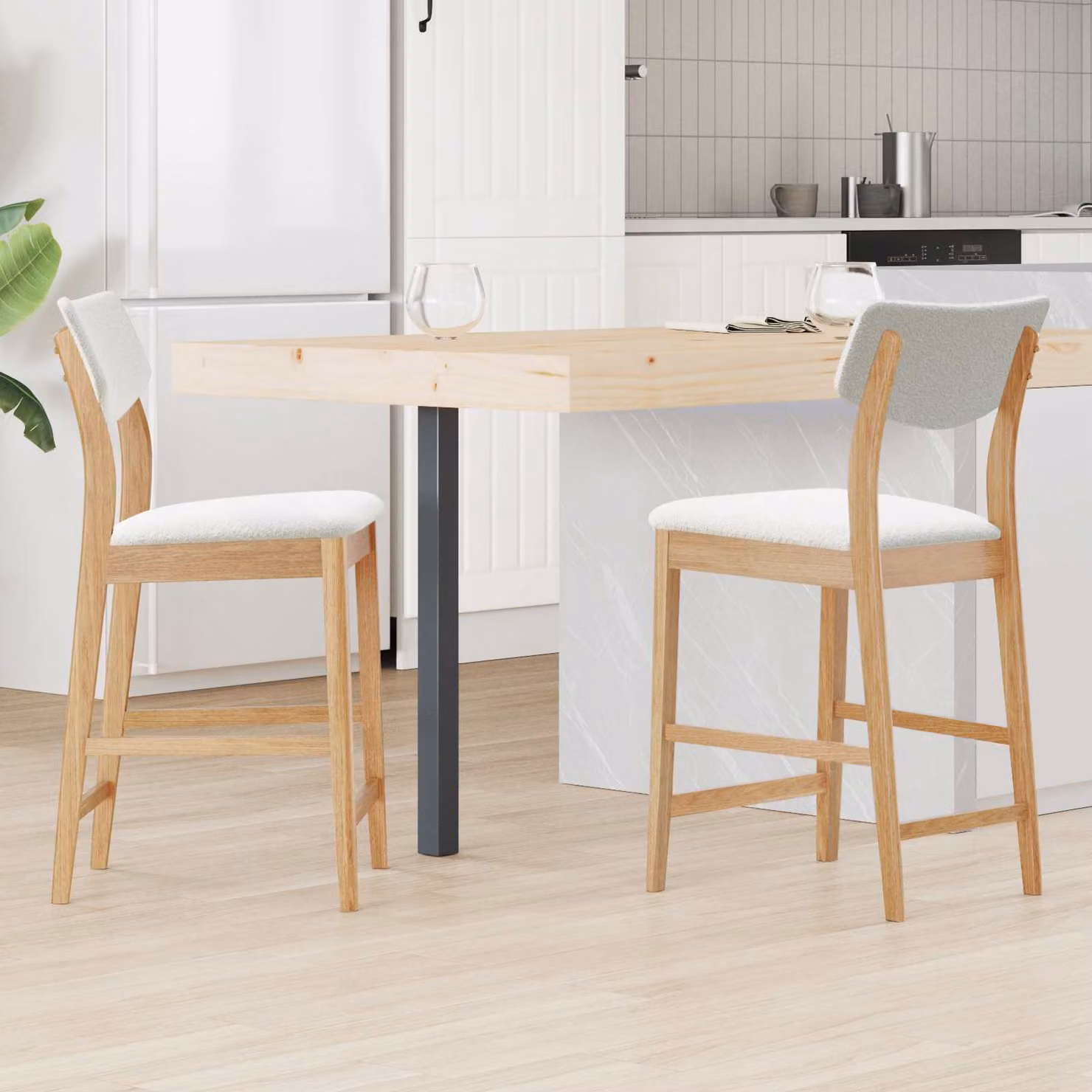 Set di 2 sedie da pranzo vidaXL in legno di gomma naturale, stile moderno, L/P/H: 48 x 49 x 95 cm