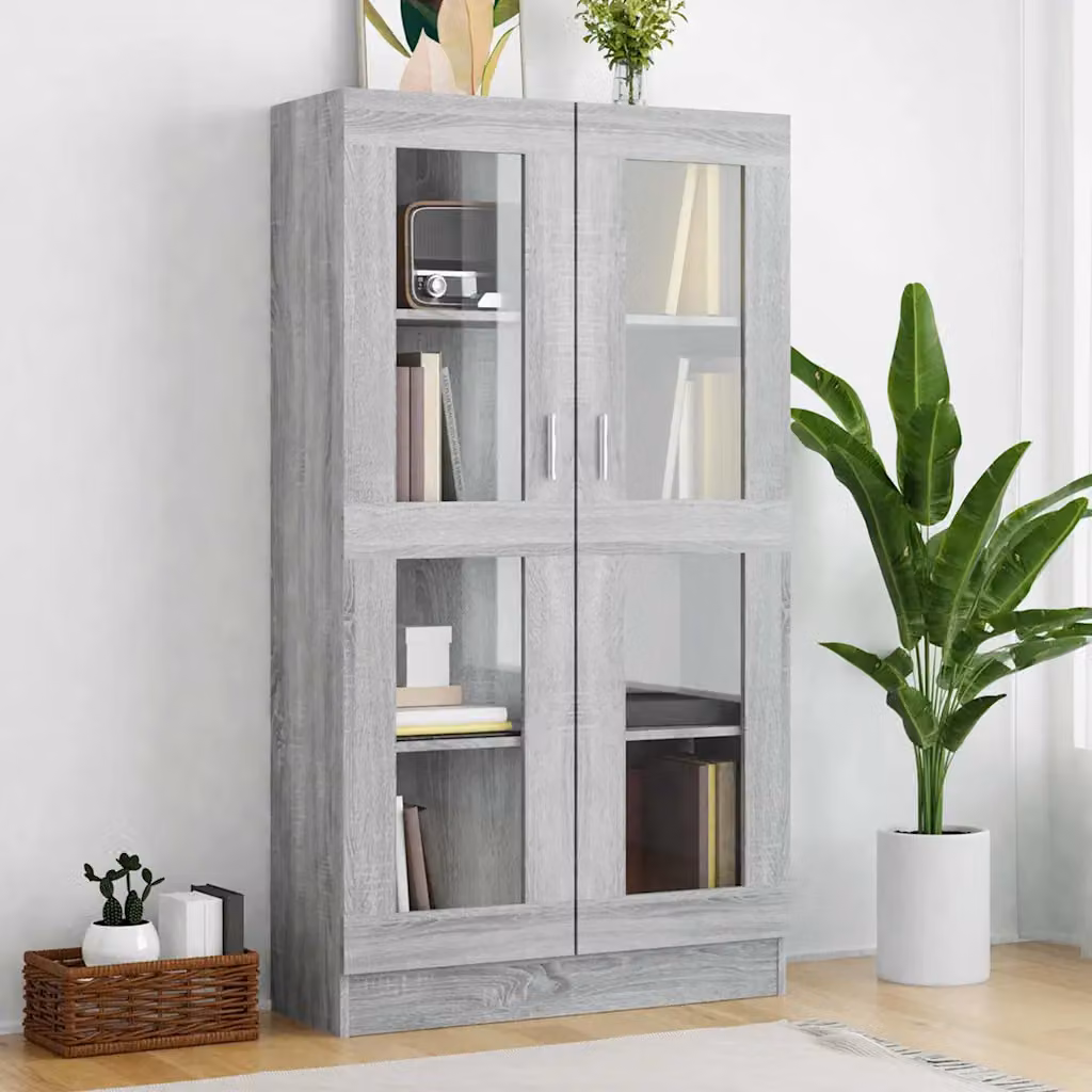 Vetrina Mobile vidaXL in Legno e Vetro Grigio Sonoma L: 82,5 cm, P: 30,5 cm, H: 150 cm