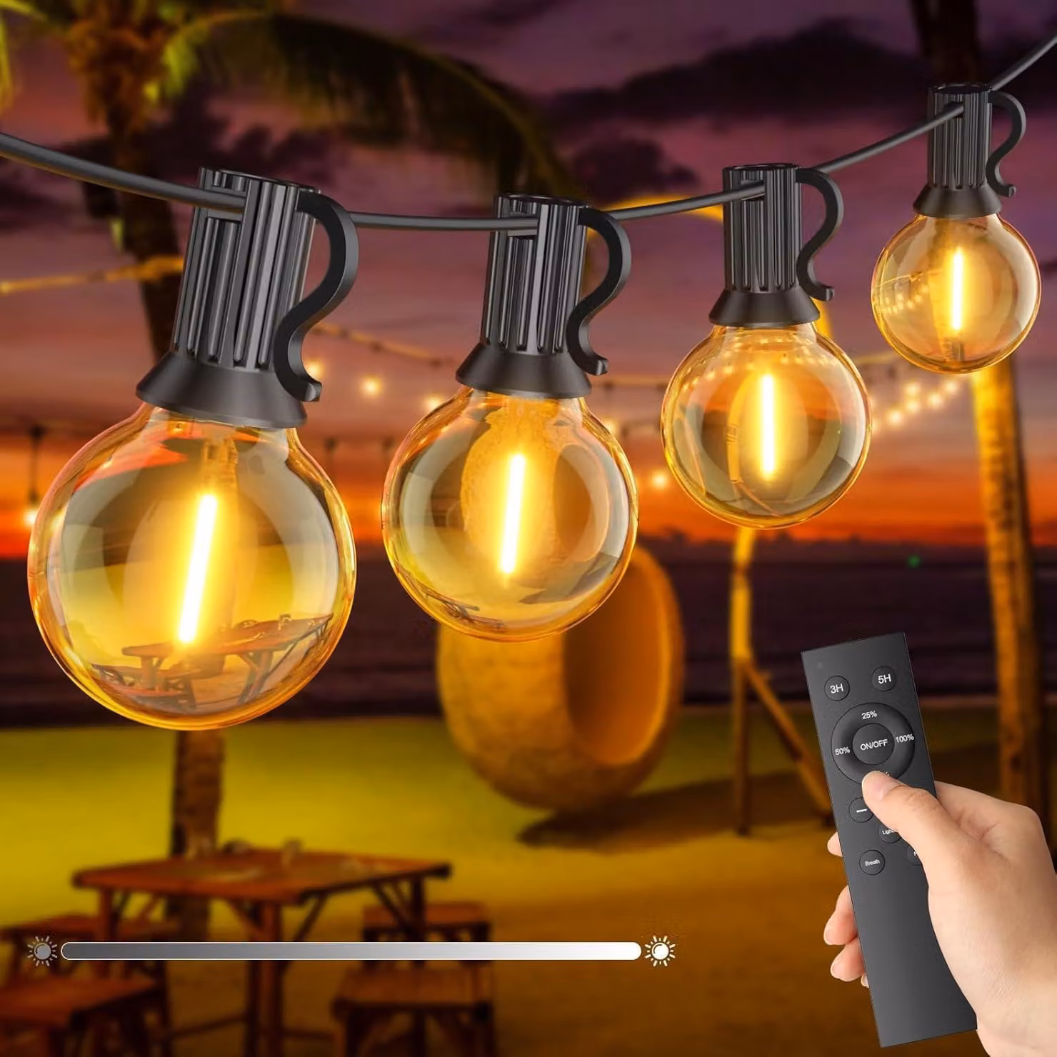Catena luminosa da 15 metri, dimmerabile, con 25+1 LED, luce bianco caldo, grado di protezione IP45