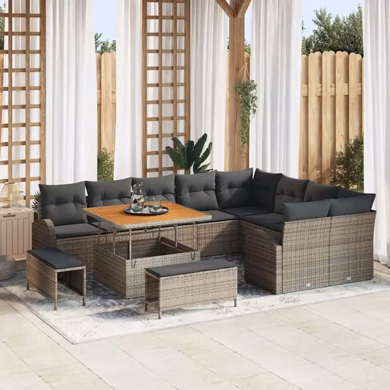 Set Divano da Giardino Moderno vidaXL 12 Pezzi Grigio con Cuscini e Tavolino