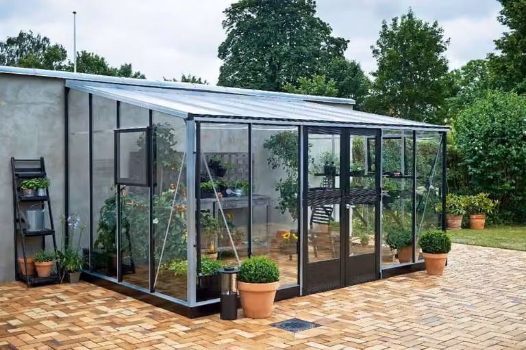 Serra da giardino JULIANA Veranda, 12,9 m², vetro di sicurezza da 3 mm, dimensioni 439 x 293 cm, colore antracite/nero