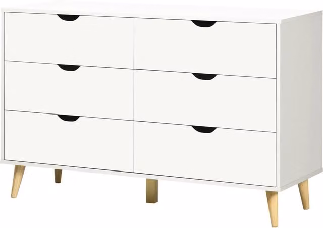 Cassettiera GIORDANOSHOP con 6 cassetti in legno di pino, bianca e marrone, L/P/H: 120 x 40 x 76 cm – 1