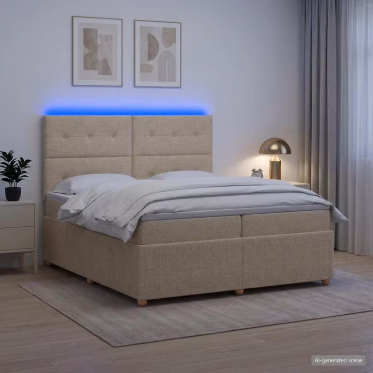 Maison Exclusive - Letto boxspring a LED con materasso color crema 200 x 200 cm in tessuto