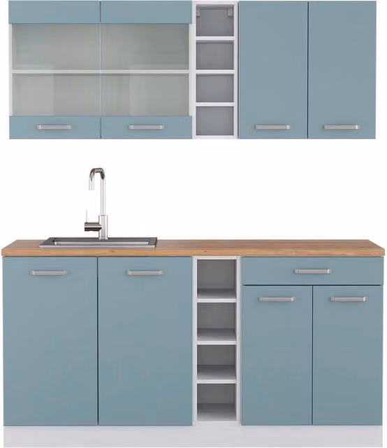 Cucina moderna completa R-Line Vicco, Grigio-blu/Bianco, L: 160 cm