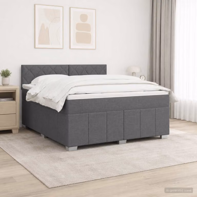 Letto box spring vidaXL con materasso a molle insacchettate, Grigio Scuro, L: 180 cm, P: 200 cm