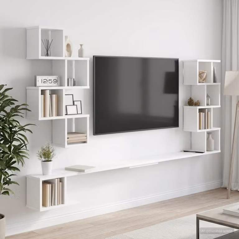 vidaXL Mensola per TV da muro moderna in MDF Bianco L: 180 cm, P: 15 cm, H: 94 cm