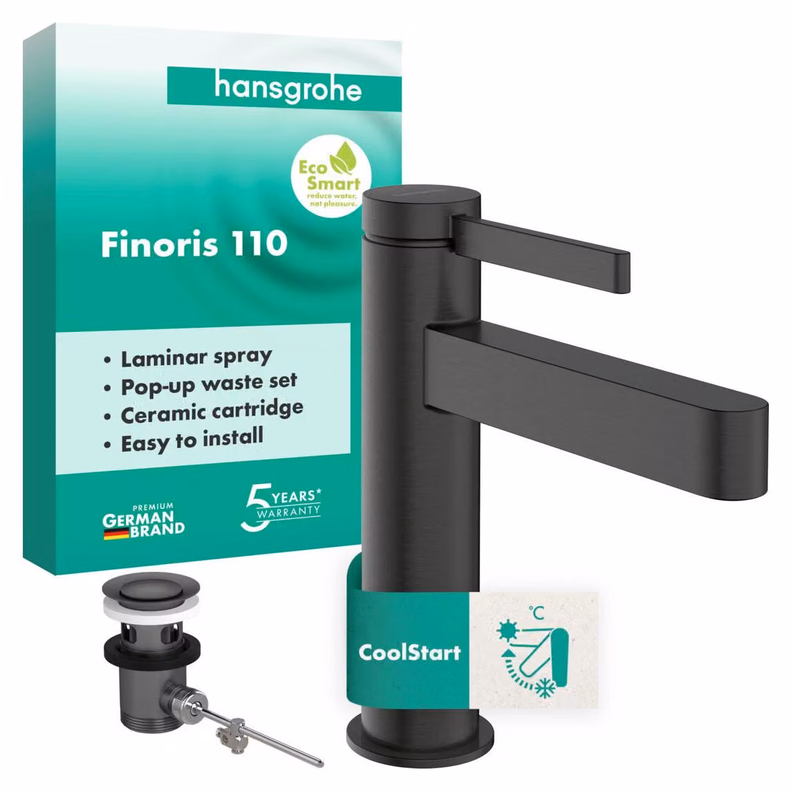 hansgrohe Finoris robinetterie de lavabo monocommande 110 CoolStart avec vidage à tirette, portée 139mm, 76025340, 76025340