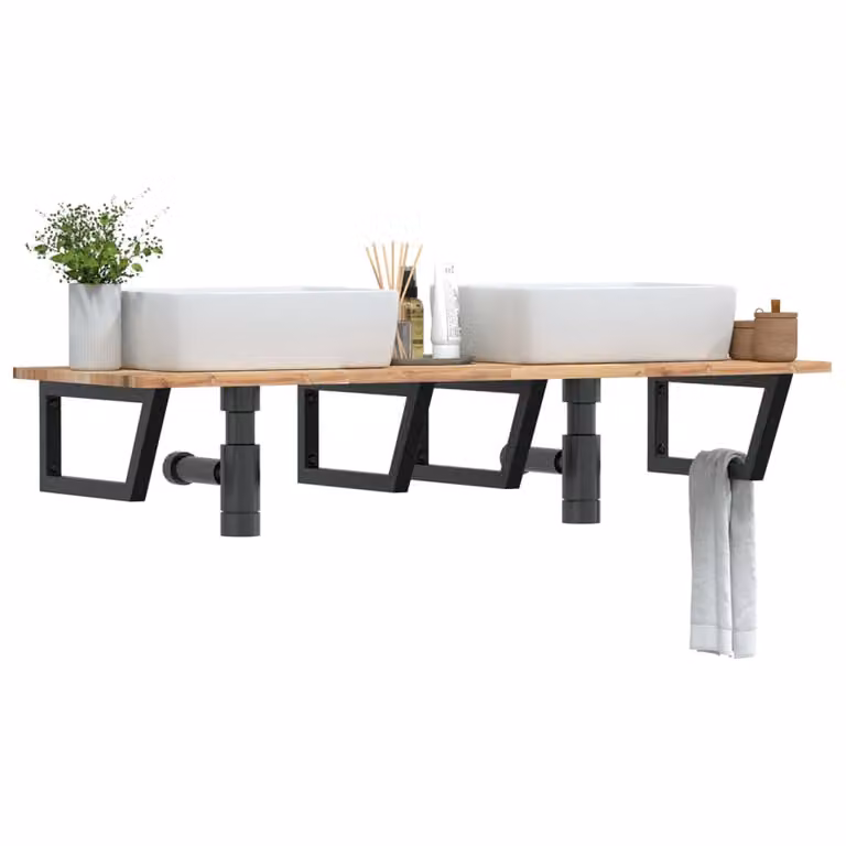 Ripiano a parete per lavabo vidaXL in legno di acacia e metallo nero e marrone