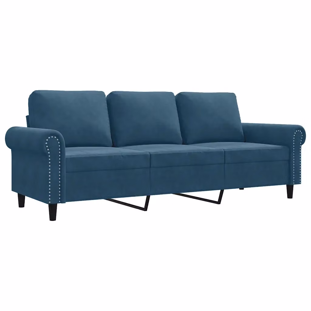 Divano a 3 posti moderno vidaXL in velluto blu con struttura in metallo per il tuo soggiorno L: 212 cm, P: 80 cm, H: 77 cm – 2