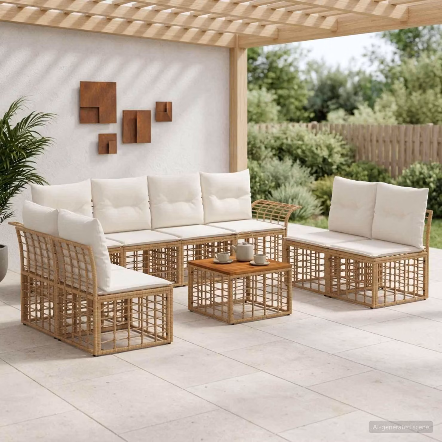 Maison Exclusive - Set da esterno per divano, 9 pezzi, 8 posti, colore naturale e crema