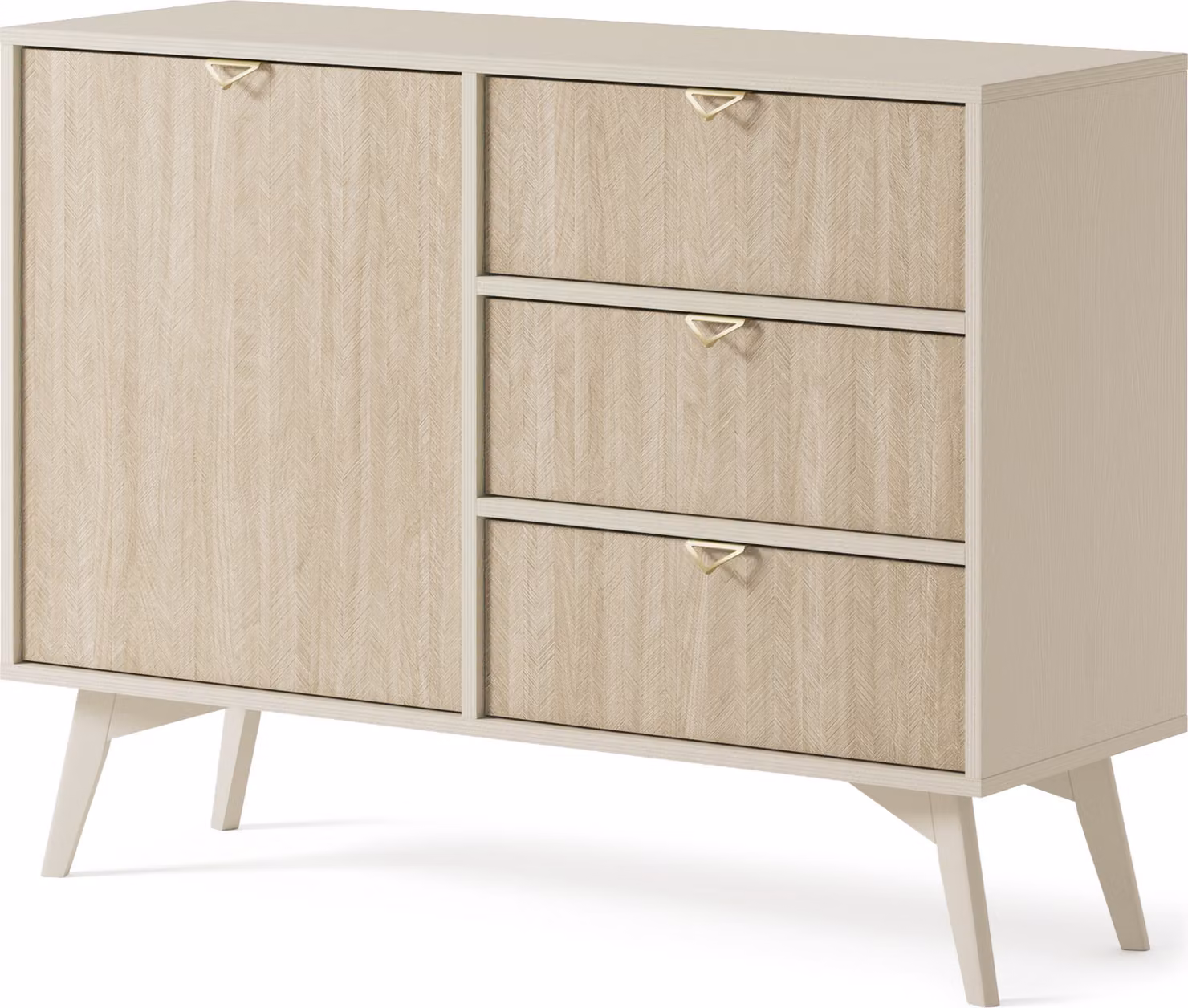 Comodino, credenza - Design elegante, colori marrone e beige, larghezza 106 cm