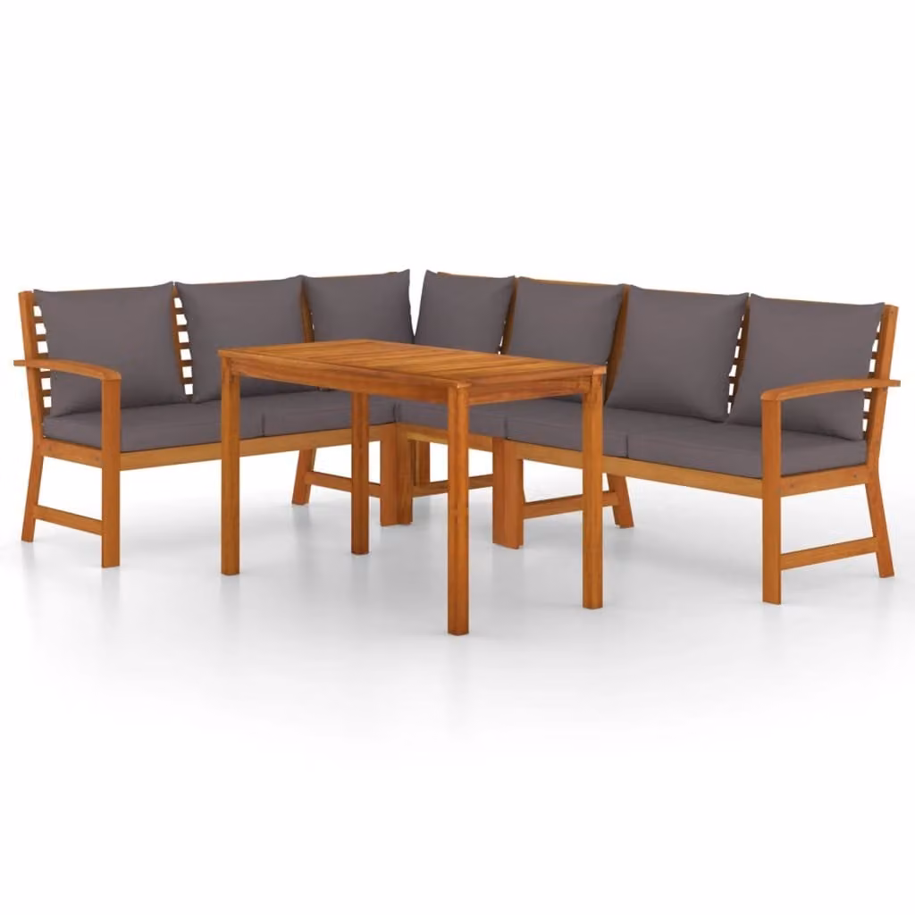 Set da Pranzo Giardino 5pz con Cuscini Legno Massello di Acacia