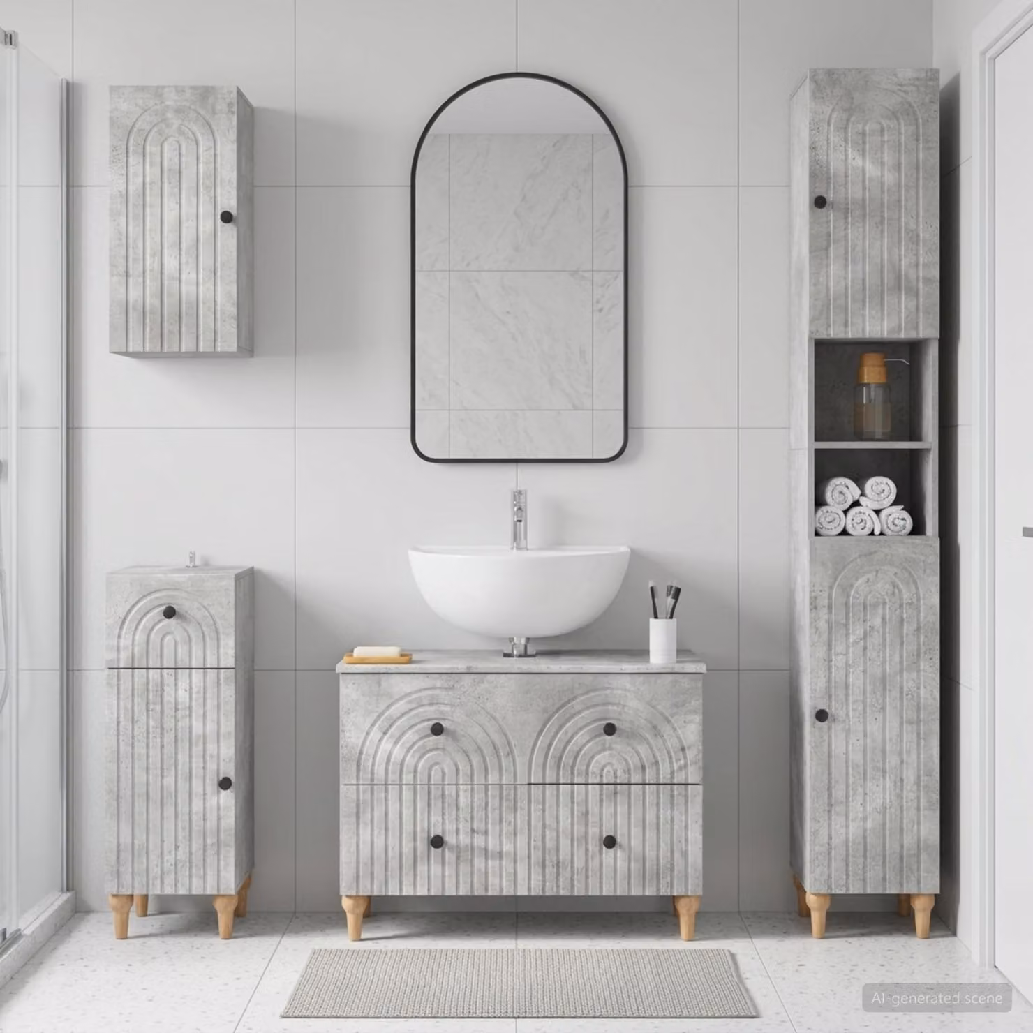vidaXL Set di Mobili da Bagno Moderno ALKMAAR 4 Pezzi Grigio Cemento