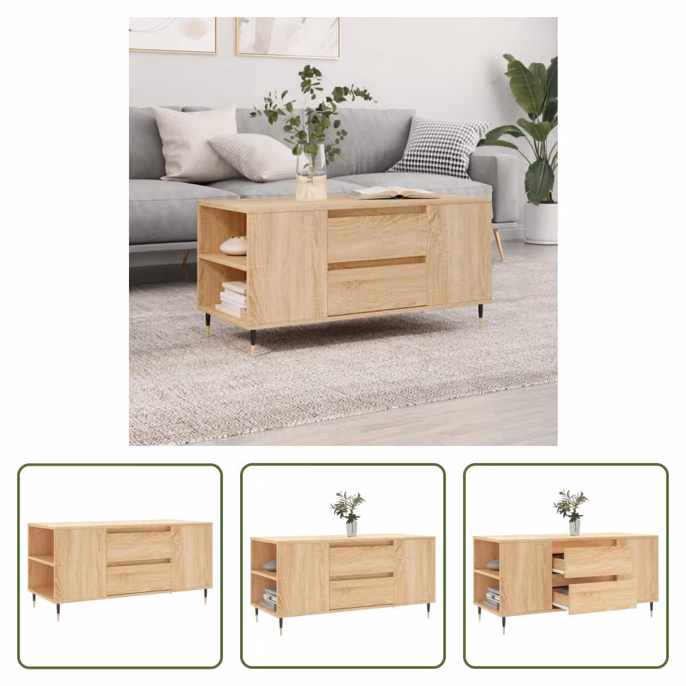 The Living Store tavolino in rovere Sonoma 102x44,5x50 cm materiale a base di legno