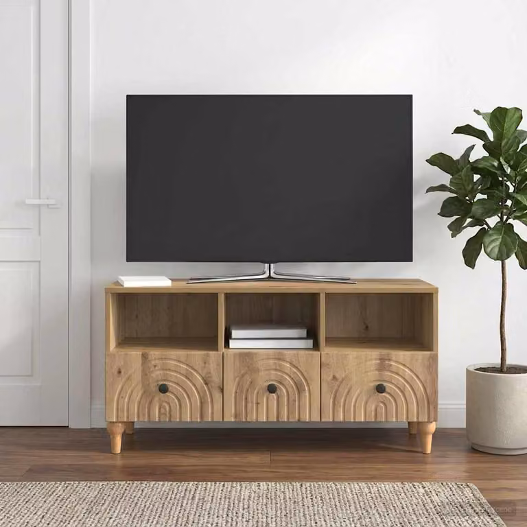 Mobile TV vidaXL in Rovere Artigianale con Ruote, L/P/H: 102 x 34,5 x 50 cm
