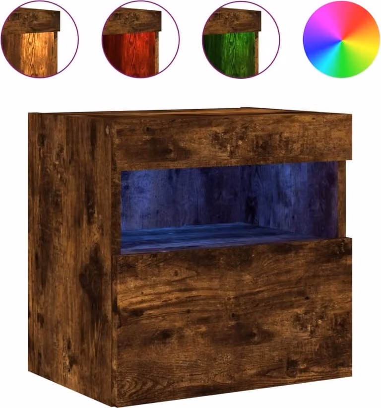 Mobile TV a Parete con Luci LED Rovere Fumo 40x30x40 cm