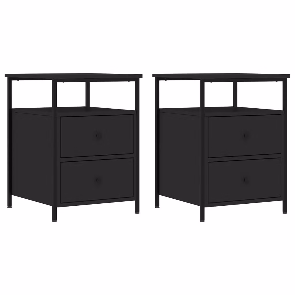 Set di 2 comodini Design Mania in legno e metallo neri stile industrial L: 44 cm, P: 45 cm, H: 60 cm – 2