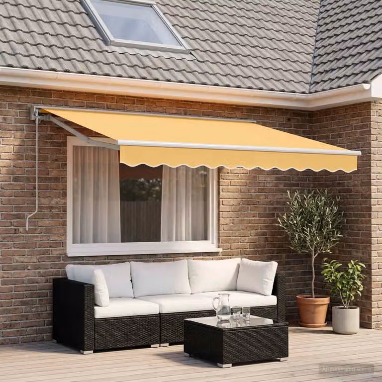 Tenda retrattile manuale vidaXL con bracci pieghevoli in alluminio e tessuto in poliestere, colore Sabbia, L: 4 m x P: 3,5 m