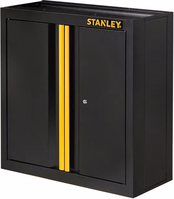 Armadietto da officina pensile Stanley in acciaio nero con 2 ripiani e ante chiudibili a chiave, L: 76.5 cm, P: 28 cm, H: 78.7 cm