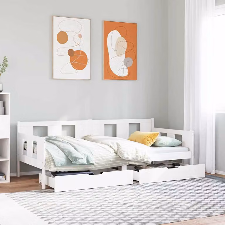 vidaXL Dormeuse con Cassetti in Legno Massello di Pino Bianca L 200 x P 80 x H 66 cm