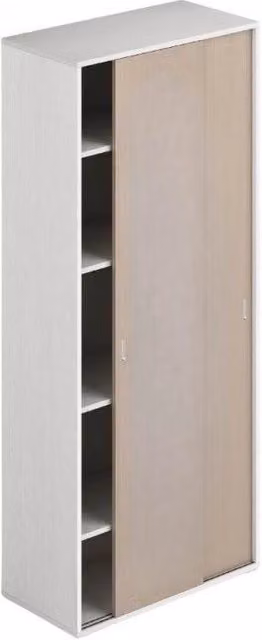 Armadio due ante scorrevoli 90x43x212h con ripiani colore bianco frassinato e olmo