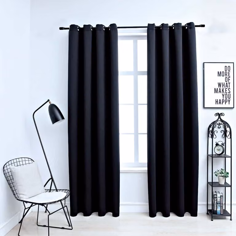 Set di 2 tende oscuranti vidaXL in tessuto nero con anelli, L 137 cm x H 213 cm