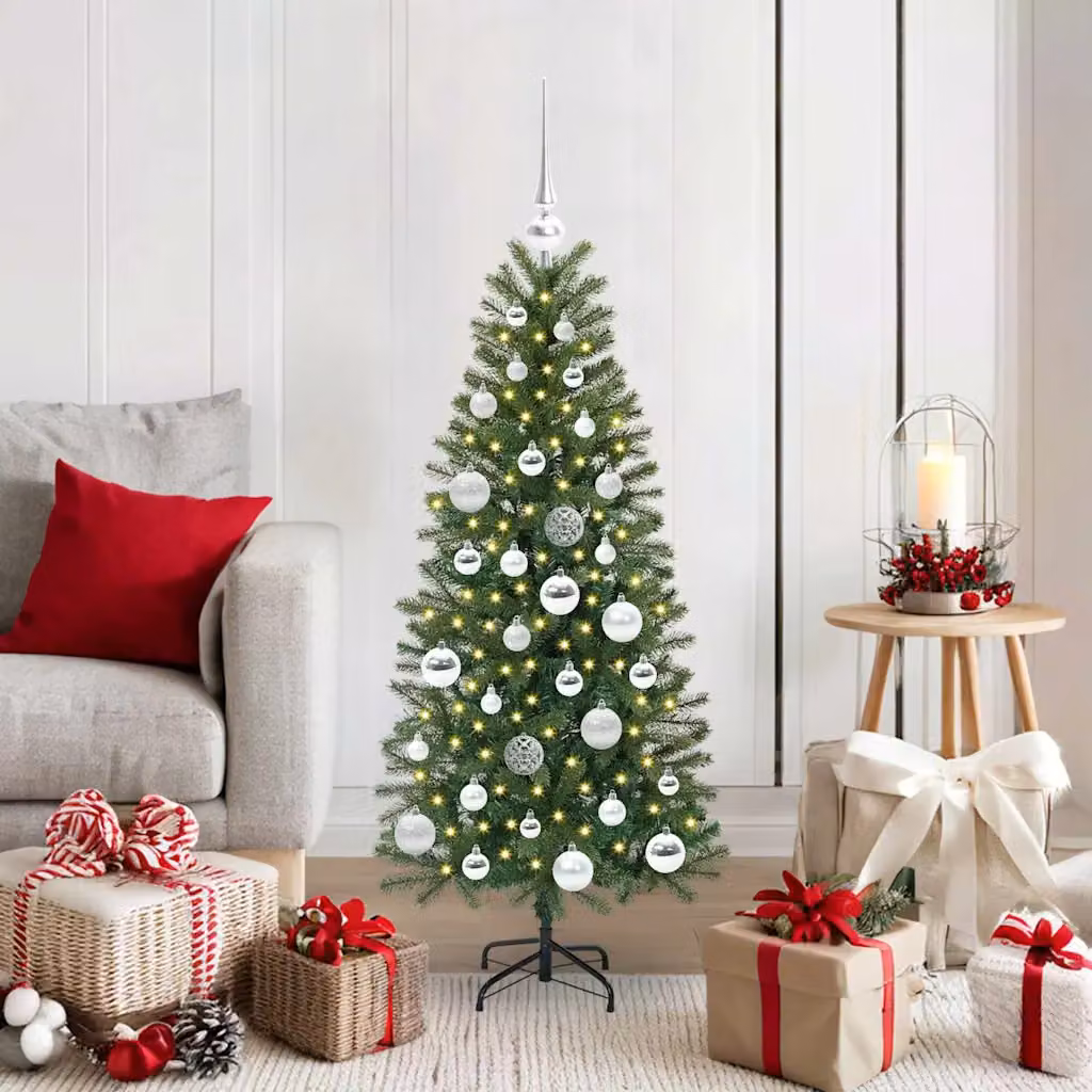 Albero di Natale artificiale moderno vidaXL verde con luci LED bianco caldo in PE e PVC, Altezza: 120 cm