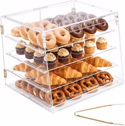 Vevor Vetrina per Pasticceria e Panetteria Commerciale in Acrilico Trasparente con 4 Ripiani e Porta Posteriore Magnetica, L 53 cm x P 43,5 cm x H 41,5 cm