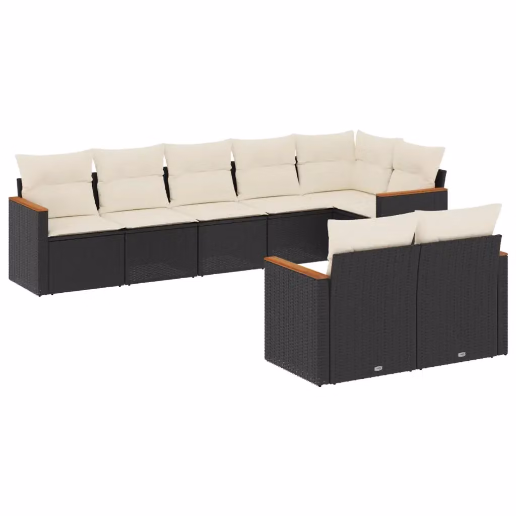 vidaXL Set Divani da Giardino a L con Cuscini 8 pz in Polyrattan Nero e Bianco – 2