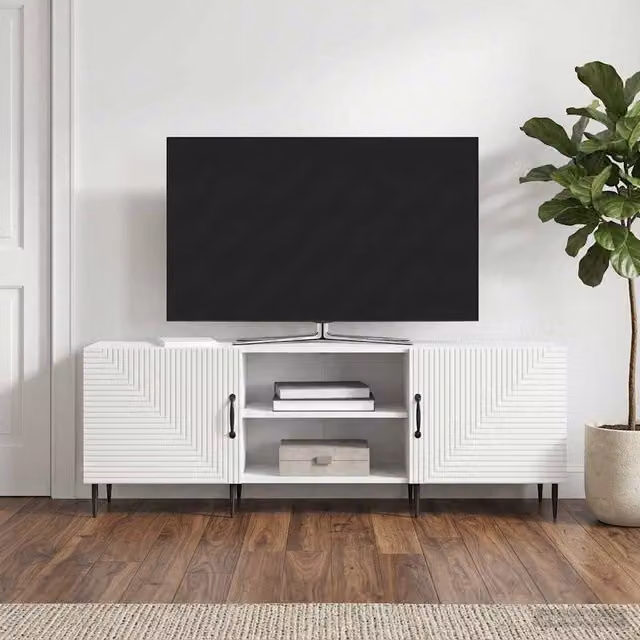 Mobile TV vidaXL Bianco Lucido in Legno e Metallo Stile Vintage L: 150 cm, P: 31 cm, H: 50 cm