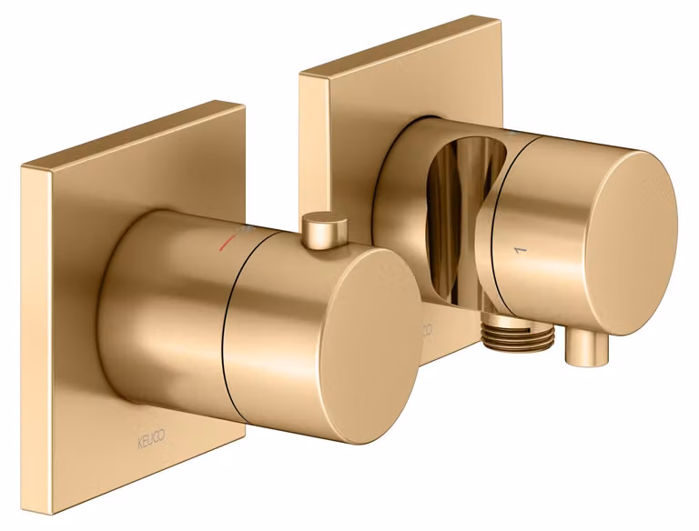 KEUCO EDITION 11 Set de robinetterie thermostatique encastrée pour 2 consommateurs avec raccord de flexible et support de douche, 51153251222, 51153251222
