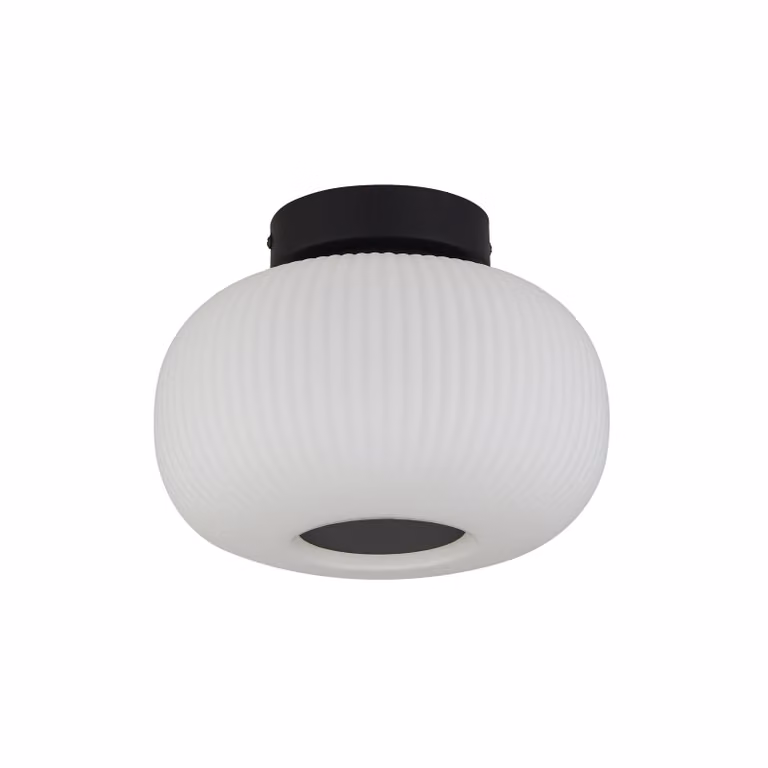 Plafoniera Contemporanea Lumina Acciaio Bianco Vetro Nero 1 Luce E27