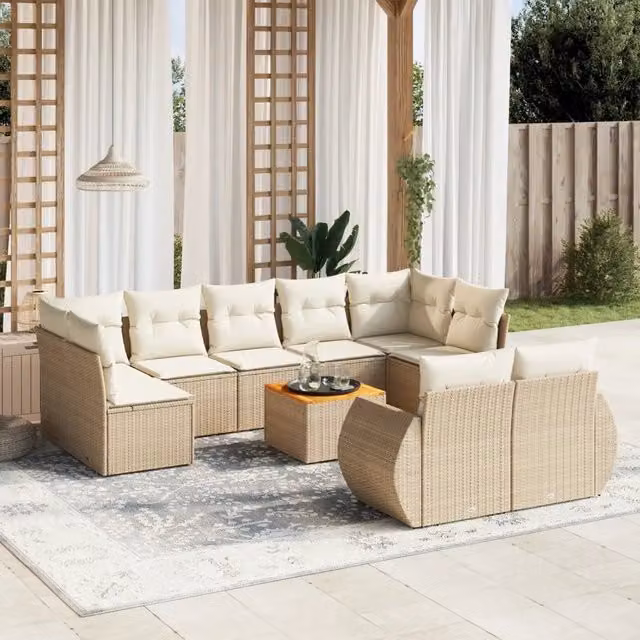 Set Divano da Giardino VIDAXL a Forma a U in Polyrattan con 10 Cuscini Beige