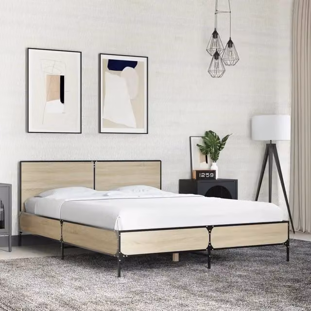 Letto Giroletto vidaXL in Rovere e Metallo, Colore Marrone, L 120 x P 200 cm
