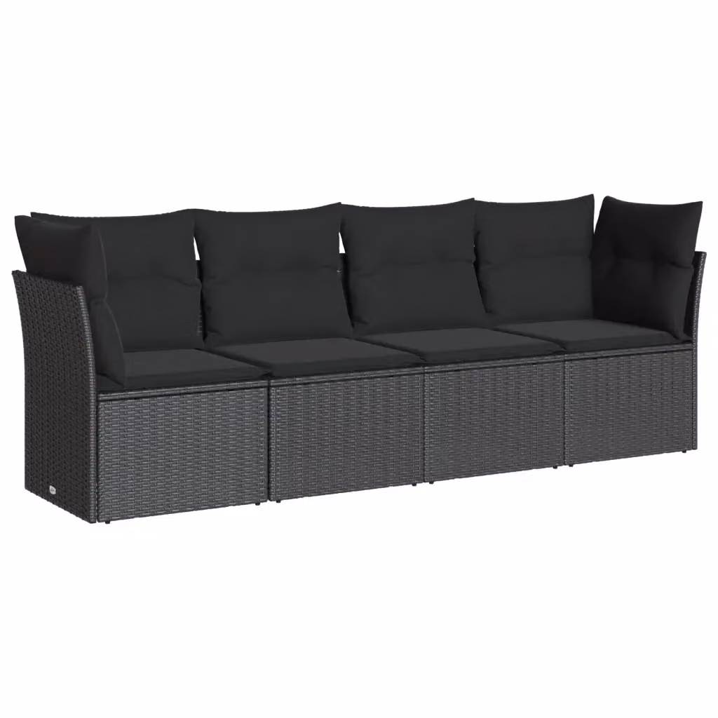 Set di divani da giardino vidaXL a forma di L composto da 4 pezzi con cuscini neri in rattan e struttura in metallo per esterno – 2