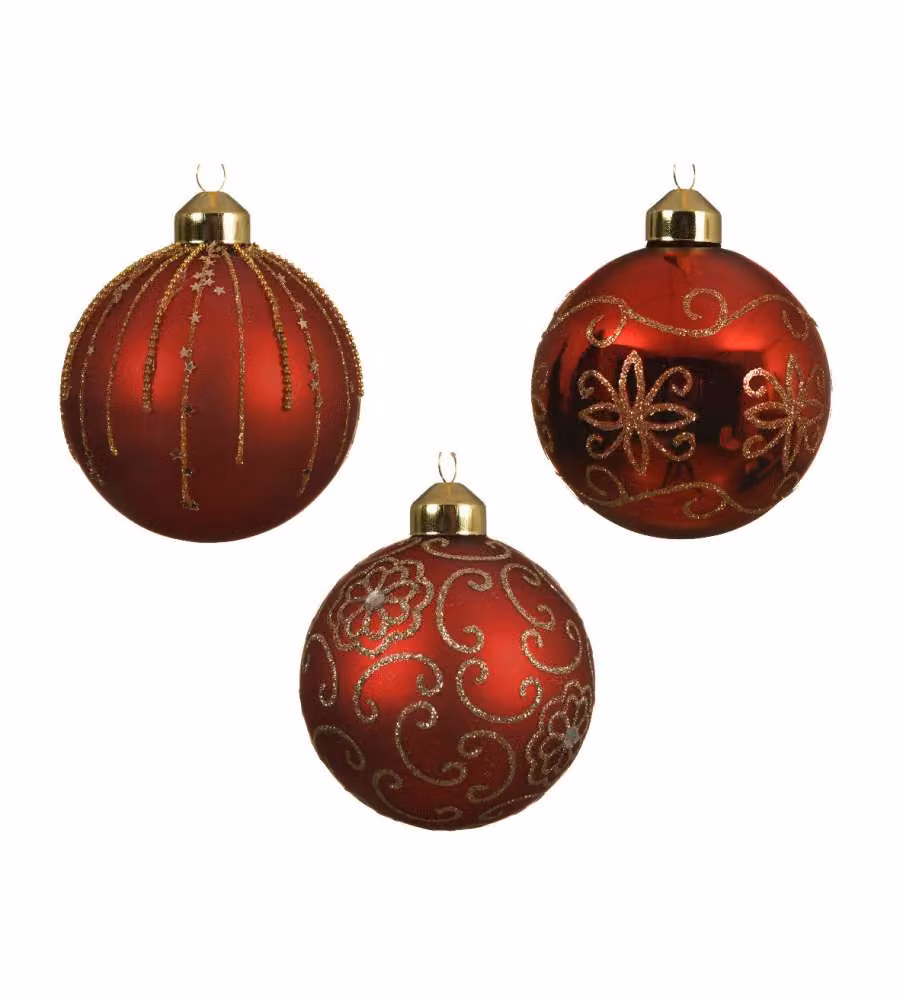 Sfera Natalizia 8cm Rosso e Glitter Oro