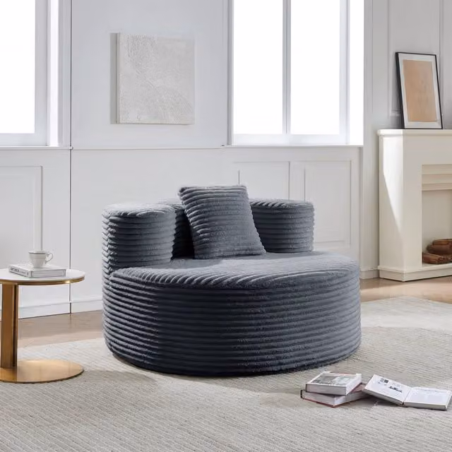 Poltrona Sacco REDOM in Tessuto a Righe Grigio con Rivestimento Removibile L: 112 cm, P: 105 cm, H: 59 cm
